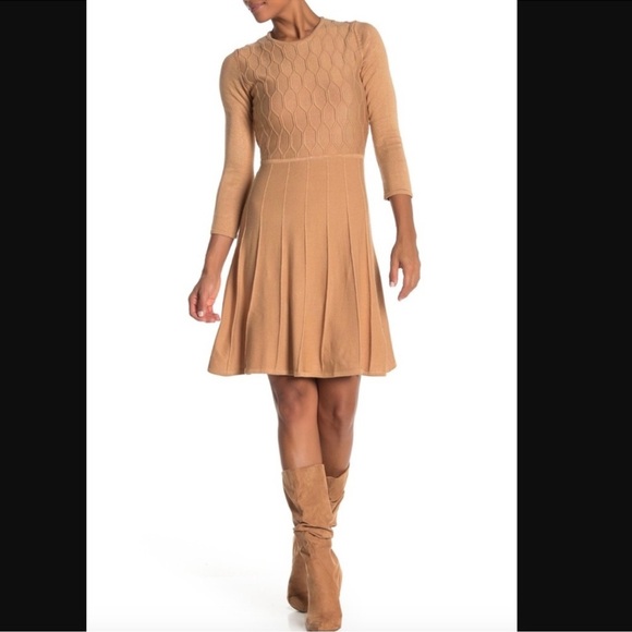 Eliza J Gold Fit and Flare Sweater Dress size small NWT - Picture 1 of 11